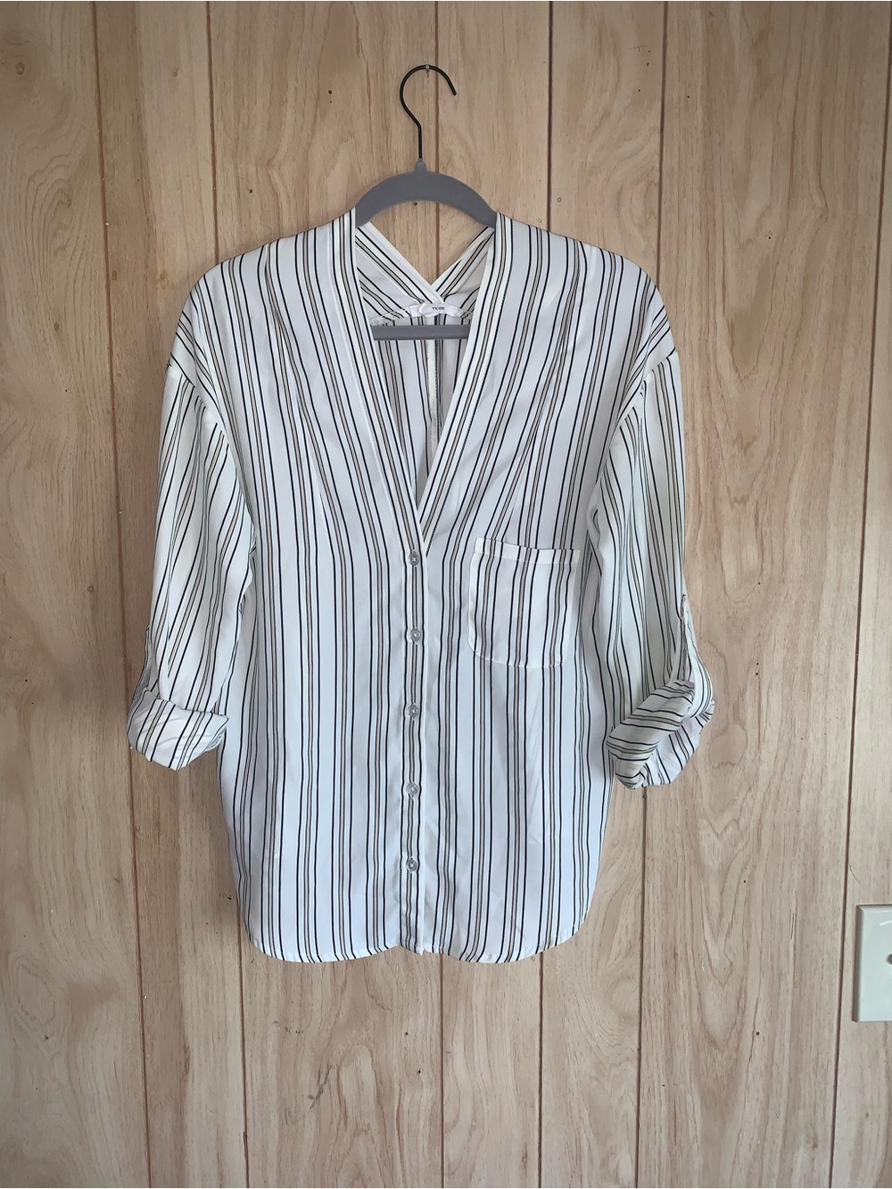 Maurices White Button-Front Stripe Blouse with Black Stripes